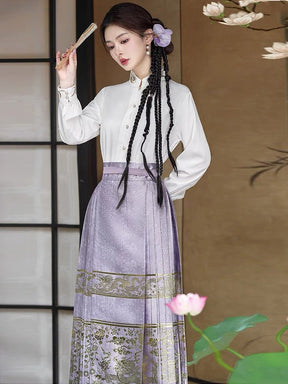 Chinese Ming Dynasty Hanfu Mamian Skirt - Purple - Jianxi Hanfu