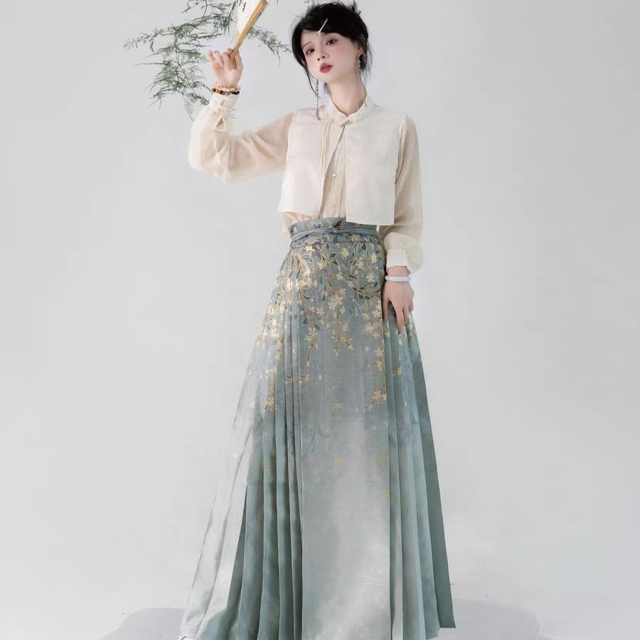 Chinese Ming Dynasty Mamian Skirt - Chui Si Mo Li - Jianxi Hanfu