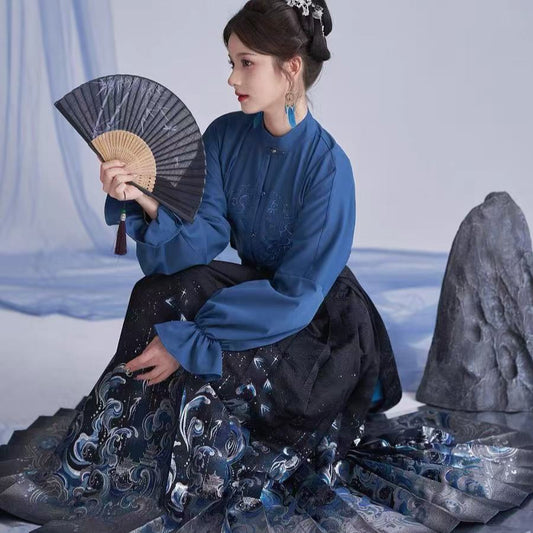 Chinese Ming Dynasty Mamian Skirt - Guan Cang Hai - Jianxi Hanfu