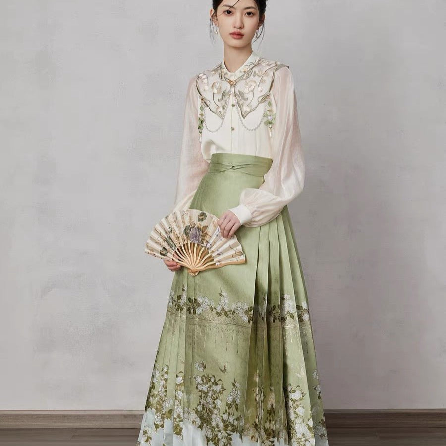 Chinese Ming Dynasty Mamian Skirt - Li Hua Song - Jianxi Hanfu
