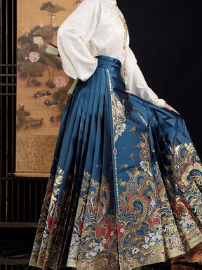 blue mamian skirt female clothing-Jianxi Hanfu