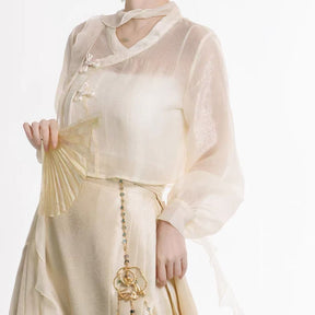 Chinese Ming Dynasty yellow Mamian Skirt - Jianxi Hanfu