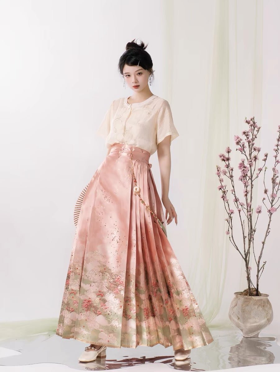 Chinese Ming Dynasty Mamian Skirt - Shi Li Tao Hua - Jianxi Hanfu