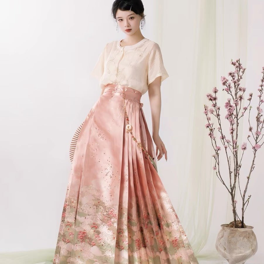 Chinese Ming Dynasty Mamian Skirt - Shi Li Tao Hua - Jianxi Hanfu