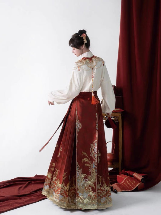 Chinese Ming Dynasty Mamian Skirt Wedding Dress - Yi Tang Di Yue - Jianxi Hanfu