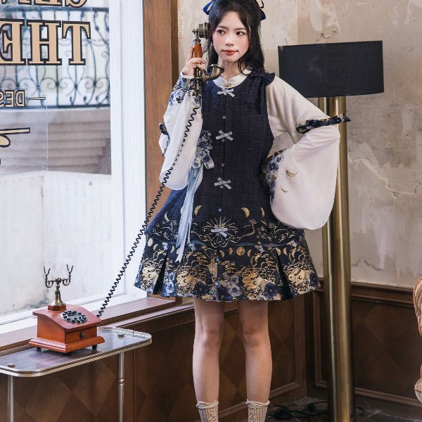 qi lolita white shirt blue dress - Jianxi Hanfu