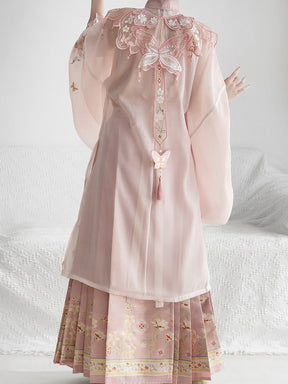 ming dynasty women's bachelor gowns pink yunjian cloud collar - Jianxi Hanfu