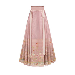 chinese ming dynasty women's spring hanfu clothes pink mamianqun skirt - Jianxi Hanfu