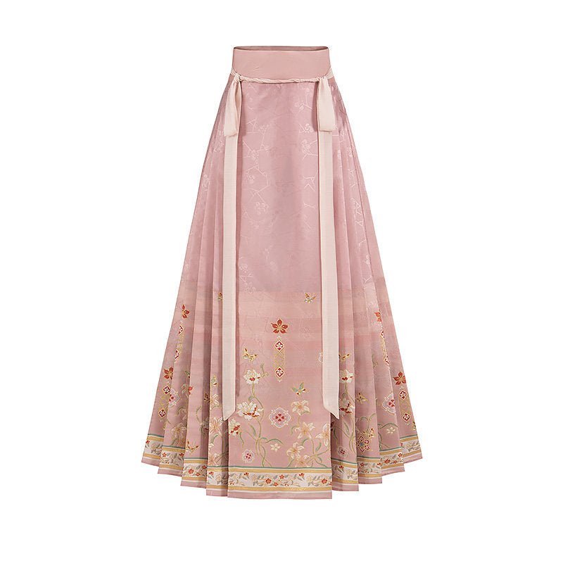 chinese ming dynasty women's spring hanfu clothes pink mamianqun skirt - Jianxi Hanfu
