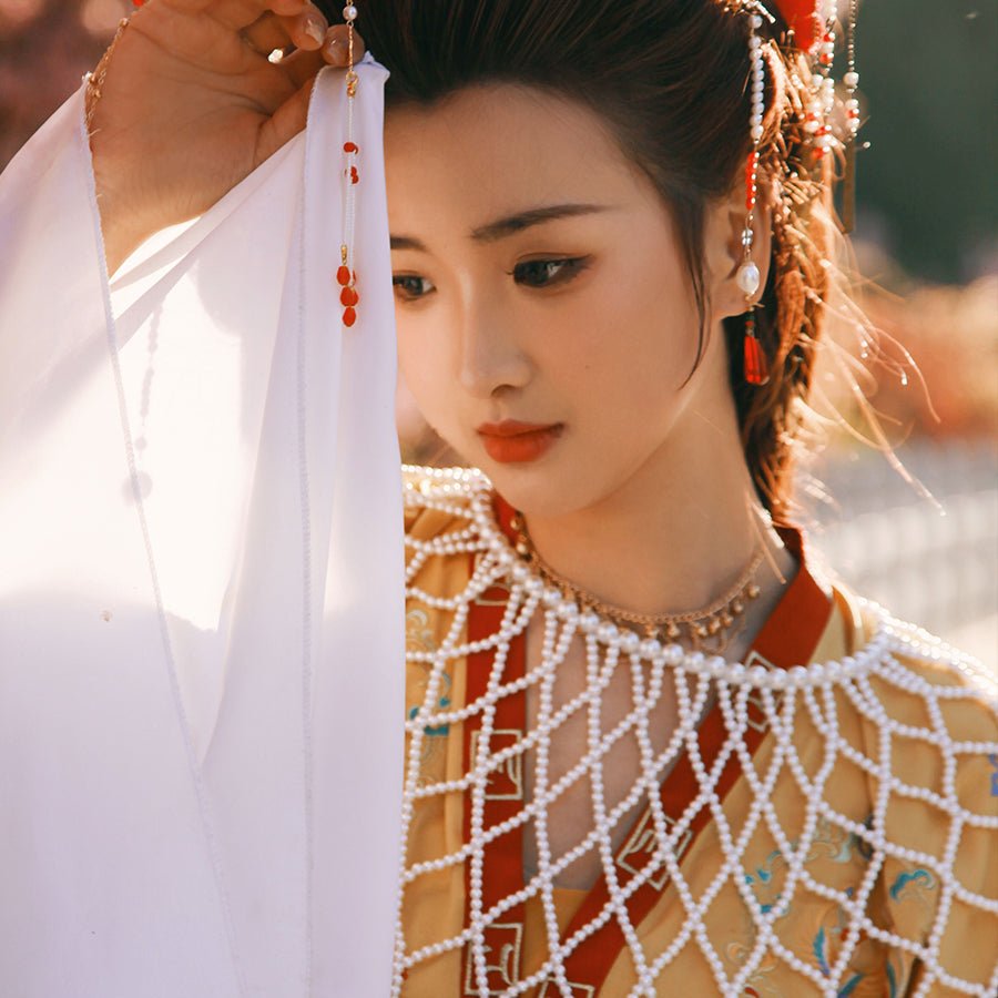 Chinese style women's hanfu yunjian tang dynasty ruqun pearl cloud collar - Jianxi Hanfu