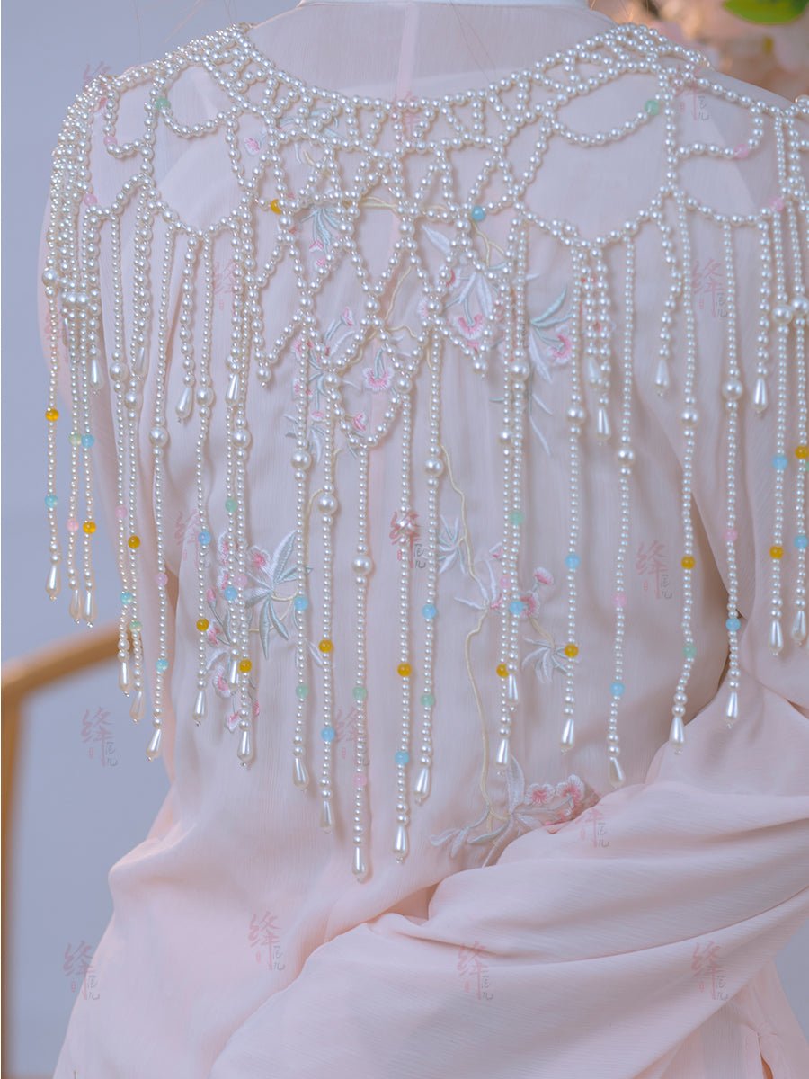 Chinese style women's hanfu cloud collar qipao yunjian colorful pearl - Jianxi Hanfu