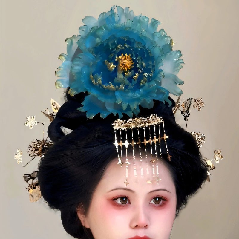chinese style blue poney women's hanfu accessories hairpin - Jianxi Hanfu