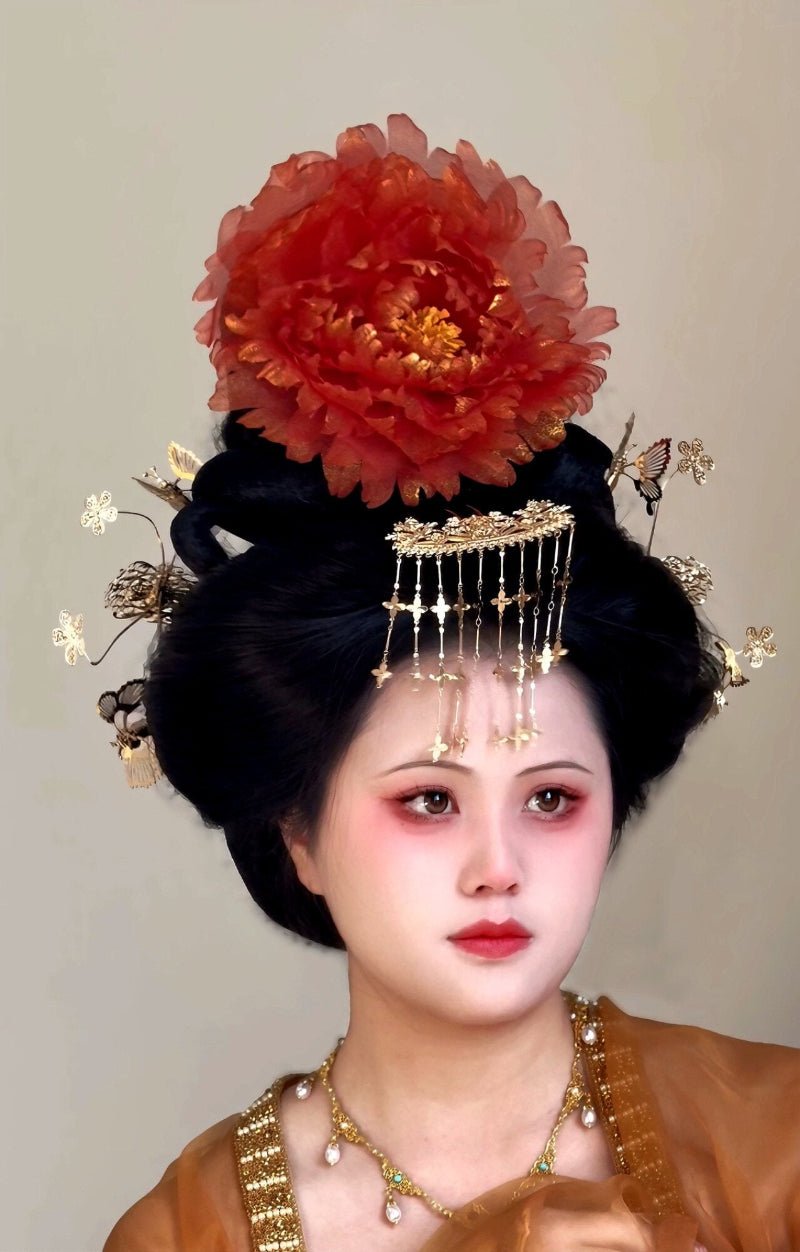 chinese style red poney women's hanfu accessories hairpin - Jianxi Hanfu