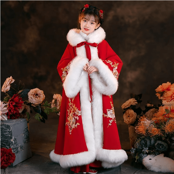 Chinese traditional children's Hanfu warm cloak for New Year - Jianxi Hanfu
