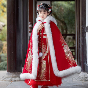 chinese style women's winter hanfu red cloak - Jianxi Hanfu