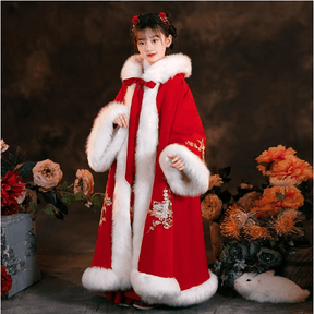 Chinese traditional children's Hanfu warm cloak for New Year - Jianxi Hanfu