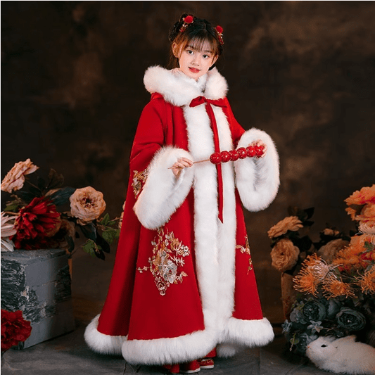 Chinese traditional children's Hanfu warm cloak for New Year - Jianxi Hanfu