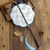 blue butterfly waist fan chinese folding fan -Jianxi Hanfu