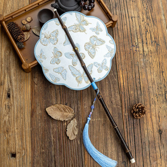 blue butterfly waist fan chinese folding fan -Jianxi Hanfu