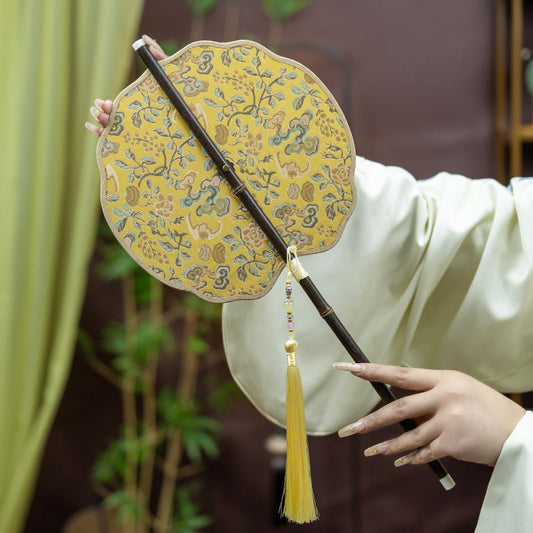 yellow chinese folding fan waist fan-Jianxi Hanfu