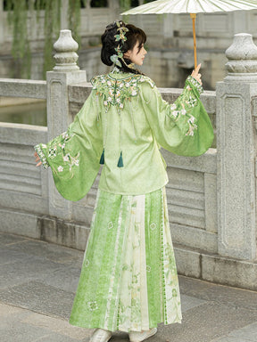 chinese women's hanfu mamian skirt green yunjian collar - Jianxi Hanfu
