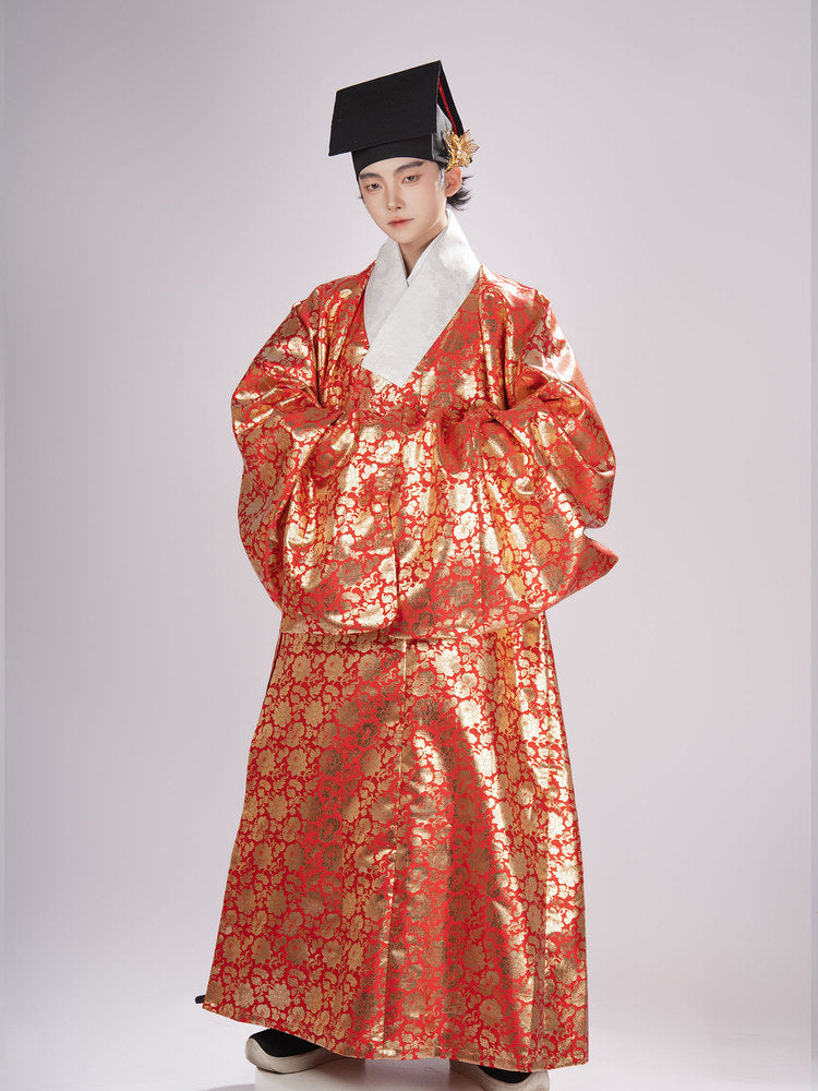 chinese men's hanfu red daopao robe taoist clothes - Jianxi Hanfu