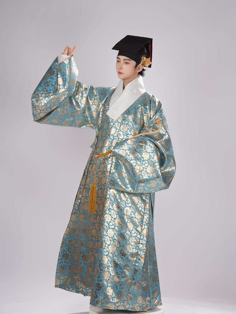 chinese men's hanfu light blue daopao robe - Jianxi Hanfu