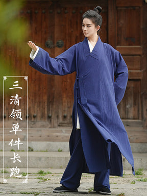 chinese men's hanfu cross collar blue taoist robe - Jianxi Hanfu