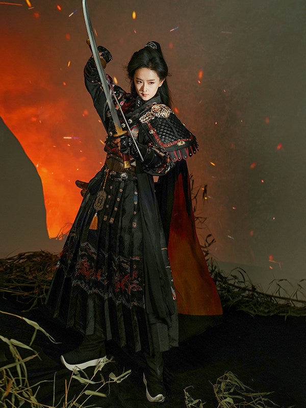 chinese ming dynasty fashion women's black armor feiyufu hanfu - Jianxi Hanfu