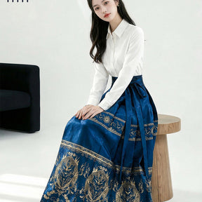 new chinese style women's blue mamianqun dress - Jianxi Hanfu