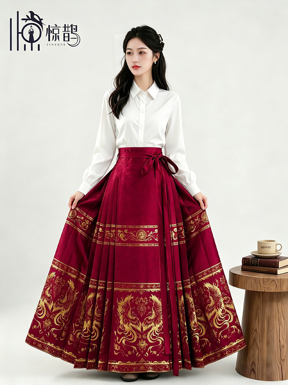 new chinese style women's red mamianqun dress - Jianxi Hanfu