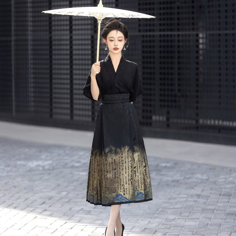 new chinese style women's black mamianqun - Jianxi Hanfu