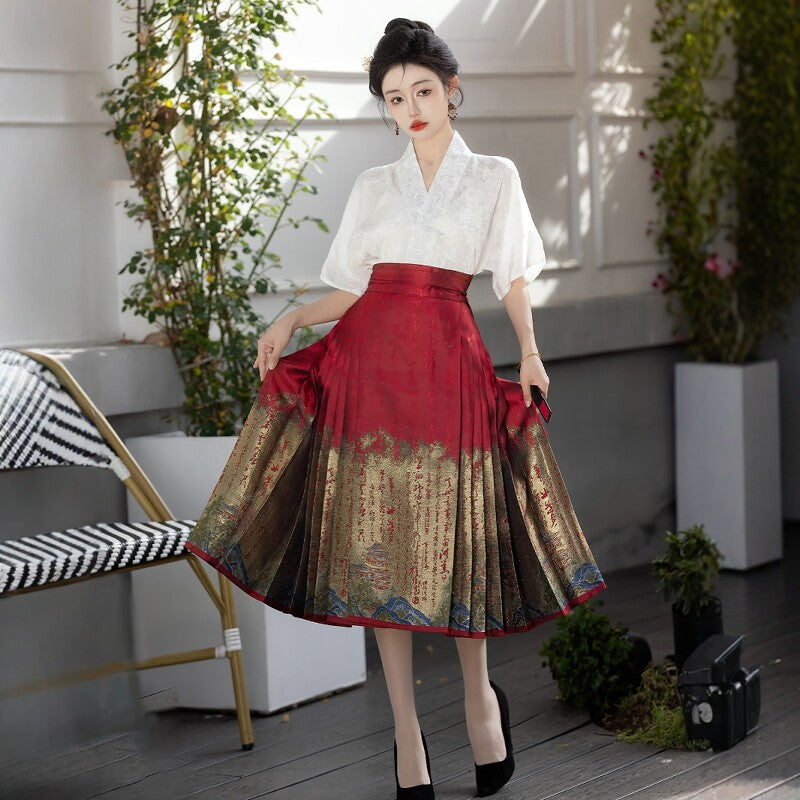 new chinese style women's red mamianqun - Jianxi Hanfu