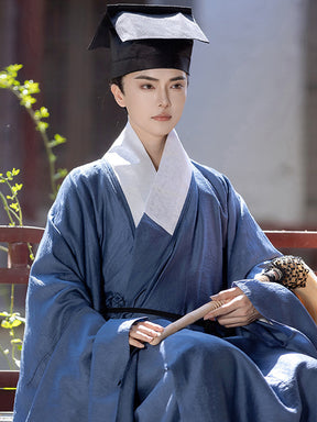 chinese style blue taoist robe men's hanfu - Jianxi Hanfu