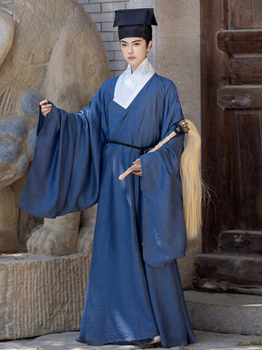 chinese ming dynasty men's hanfu blue taoist robe - Jianxi Hanfu