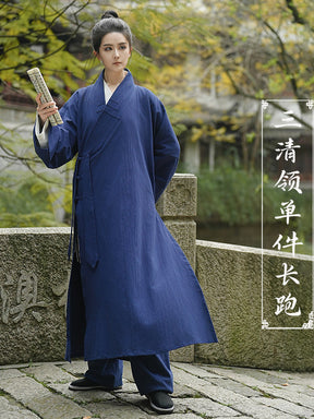 chinese style men's hanfu cross collar blue taoist robe - Jianxi Hanfu