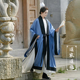 chinese style men's blue taoist dachang overshirt - Jianxi Hanfu