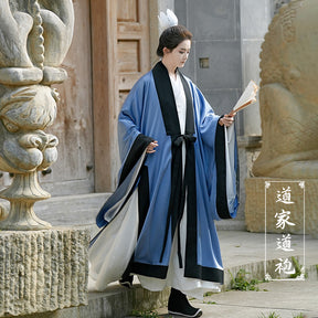 chinese style men's blue taoist dachang overshirt - Jianxi Hanfu