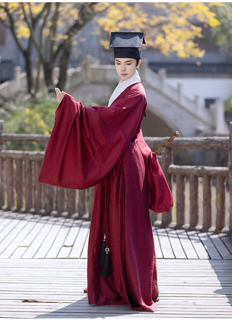 chinese men's hanfu ming dynasty red taoist robe - Jianxi Hanfu