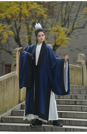 chinese style men's dark blue taoist dachang overshirt - Jianxi Hanfu