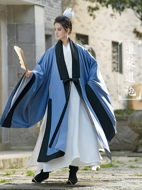 chinese style men's light blue taoist robe dachang overshirt - Jianxi Hanfu