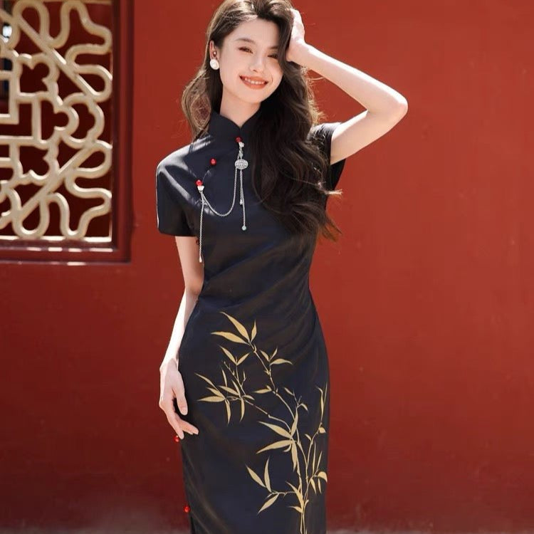 Classic and Elegant Qipao - Bamboo - Jianxi Hanfu