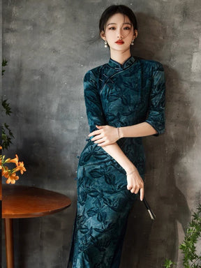 Classic Qipao Cheongsam Dress - Lv Jin - Jianxi Hanfu