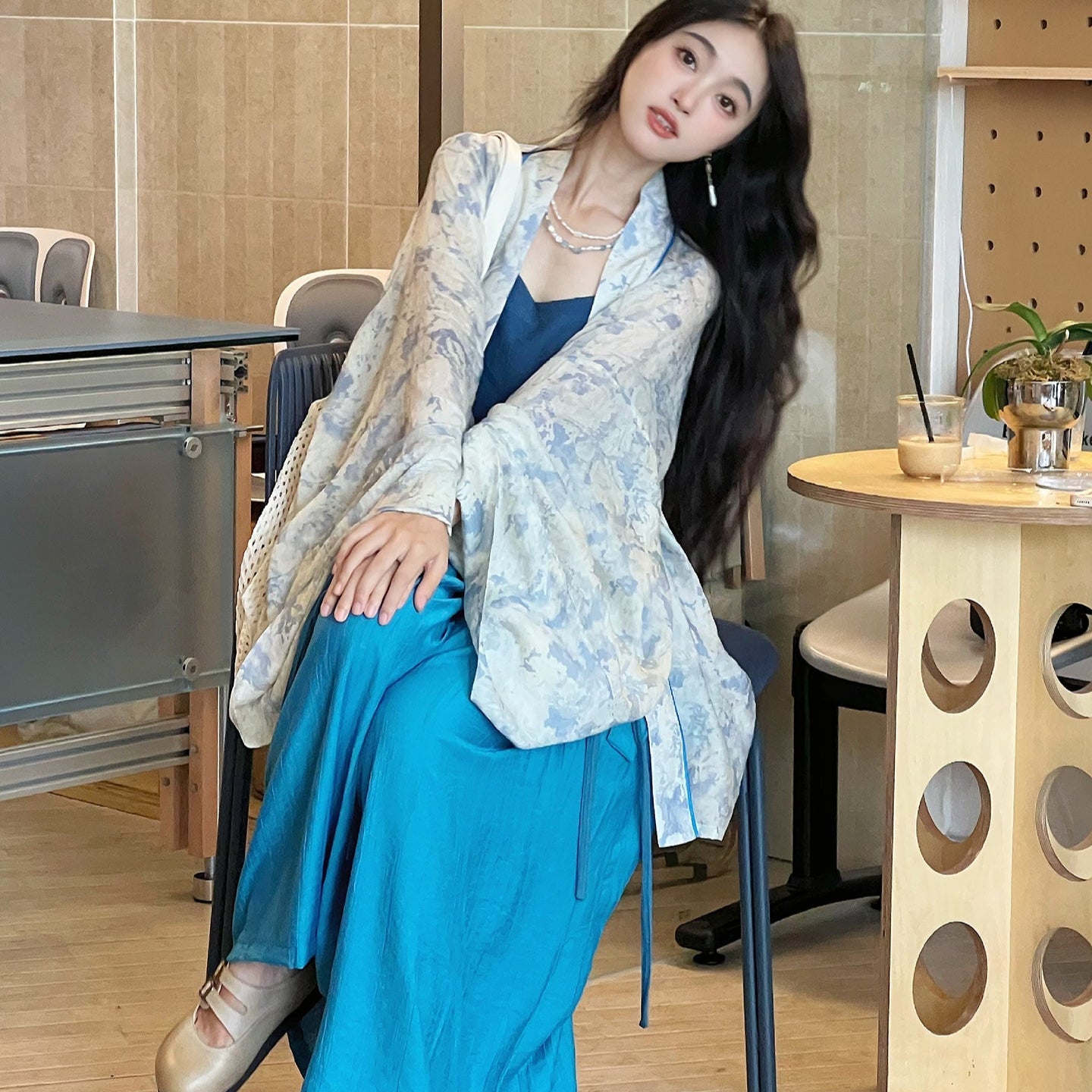 northern wei dynasty clothing women's hanfu blue zheyi shirt - Jianxi Hanfu