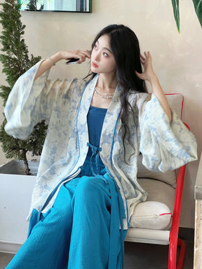 wei jin dynasty women's blue hanfu clothing - Jianxi Hanfu