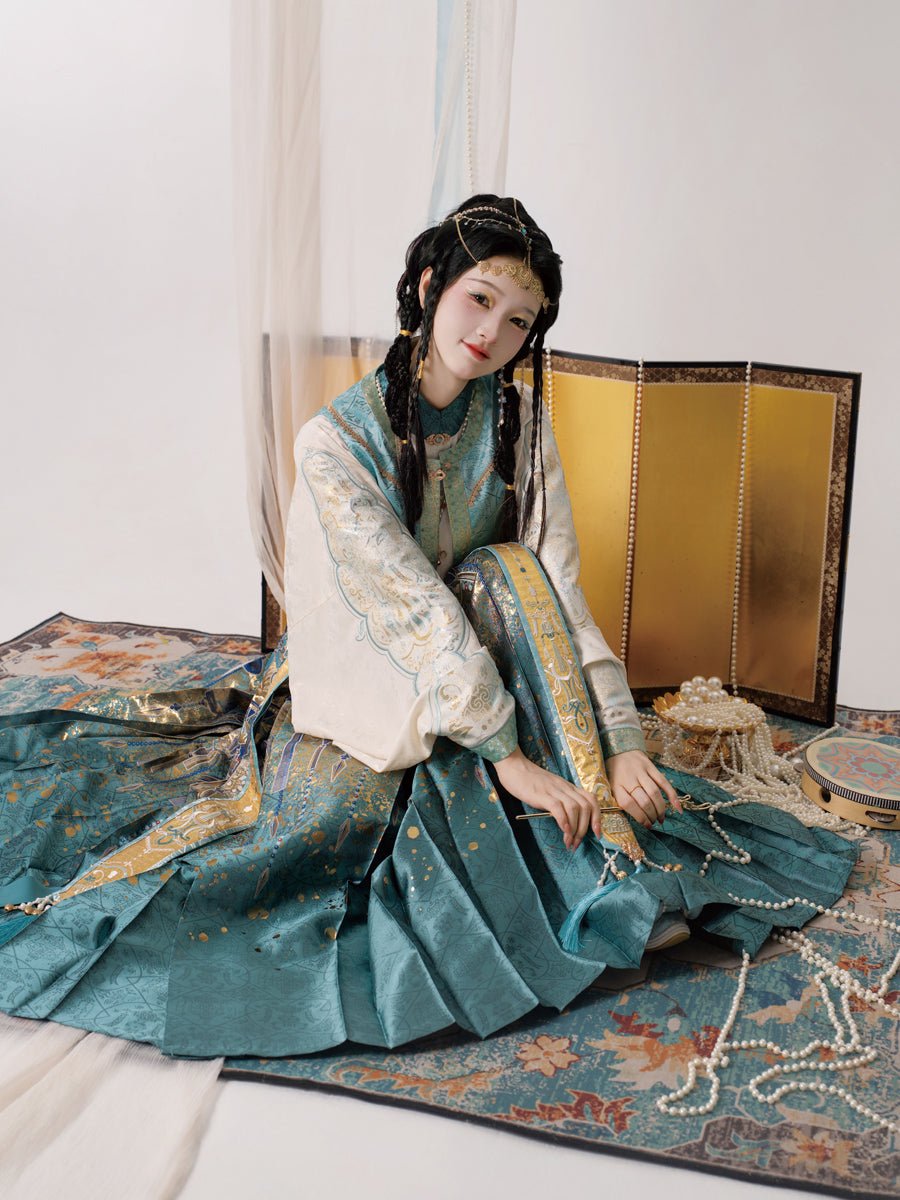 green summer hanfu dress mamian skirt women's clothing-Jianxi Hanfu