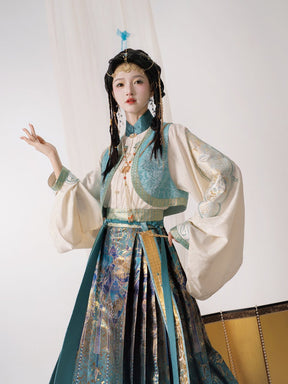 green hanfu dress ming dynasty mamian skirt women's clothing-Jianxi Hanfu