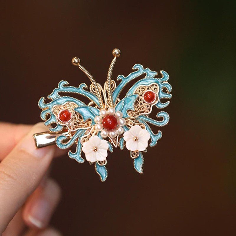 Enamel Hair Crown Hairpin Pearl Hair Clip Hanfu Hair Accessories - Jianxi Hanfu
