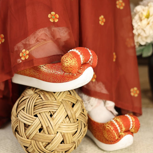red chinese shoes song dynasty cloth shoes-Jianxi Hanfu