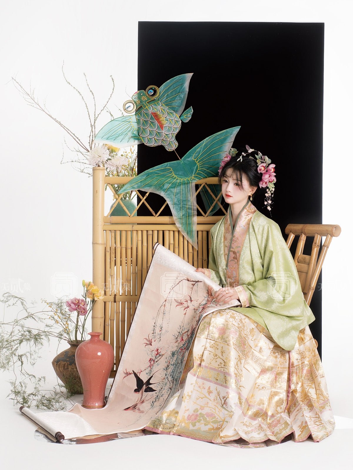 green hanfu dress mamian skirt women's dress-Jianxi Hanfu